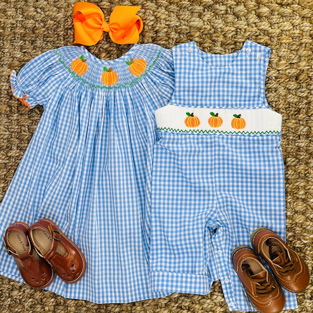 Pumpkin Smocked Longall in Gingham