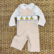 Turkey Smocked Longall in Tan Gingham with Pockets!