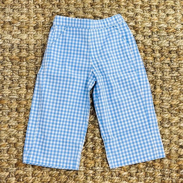 Blue Gingham Boys Pants with Pockets