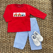 Valentine Smocked Shirt - Tractor and Hearts Red Knit!