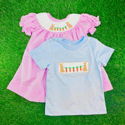 Easter Bunny Smocked Shirt on Blue Knit