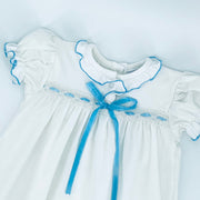 Clara Nutcracker Dress in Soft Knit Cotton with Blue Ribbon