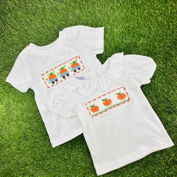 Smocked Pumpkin Shirt with Ruffles