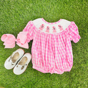 Smocked Halloween Ghost Bubble in Pink Gingham, Romper style, Pumpkin, trick or treat, Fall, Sibling Matching 755 *B