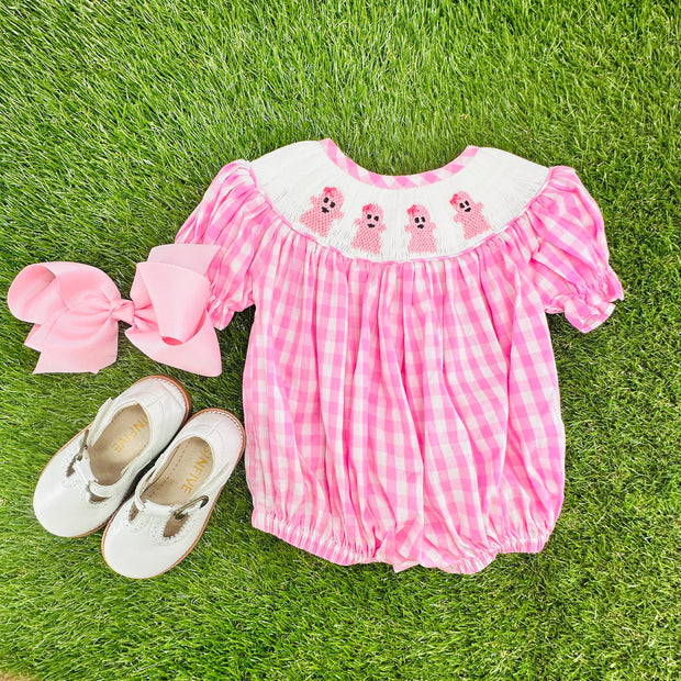 Smocked Halloween Ghost Bubble in Pink Gingham, Romper style, Pumpkin, trick or treat, Fall, Sibling Matching 755 *B