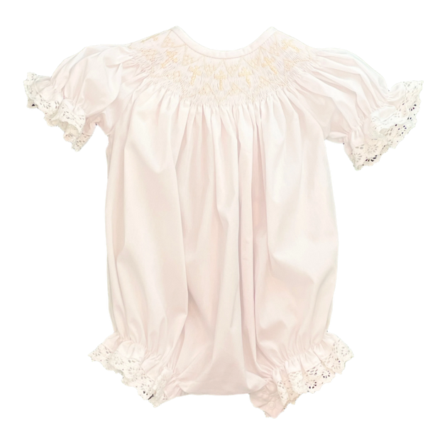 White Smocked Romper with Cream Crosses