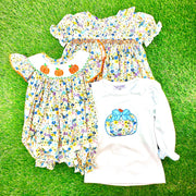 Autumn Floral Smocked Pumpkin Bubble