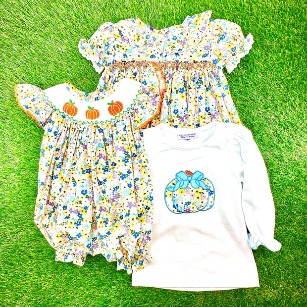 Autumn Floral Smocked Pumpkin Bubble