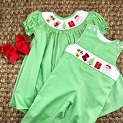 Santa Smocked Christmas Longall in Green