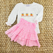 Pink Gingham Ruffle Skirt- Smocked Waist and Built in Shorts- Spring, Fall, Summer, Toddler, Girl, Tween, sibling, Easter, Big Sister 753 *E