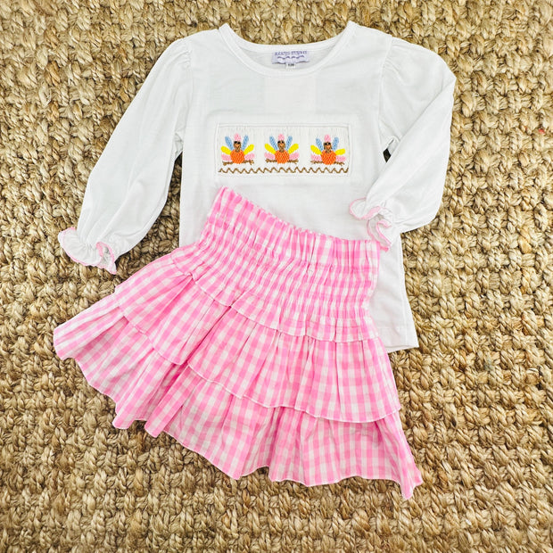 Pink Gingham Ruffle Skirt- Smocked Waist and Built in Shorts- Spring, Fall, Summer, Toddler, Girl, Tween, sibling, Easter, Big Sister 753 *E