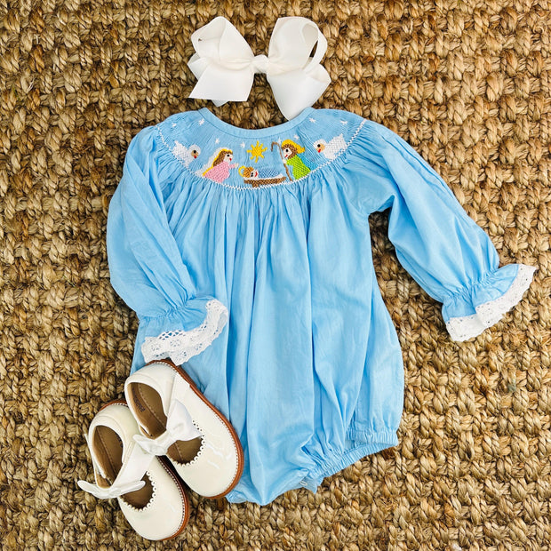 christmas nativity smocked dress Amazon.com: Carouselwear Girls Smocked Nativity of Jesus Bishop Dress Navy Pincord for Christmas Morning NB: Clothing, Shoes & Jewelry