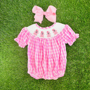 Smocked Halloween Ghost Bubble in Pink Gingham, Romper style, Pumpkin, trick or treat, Fall, Sibling Matching 755 *B