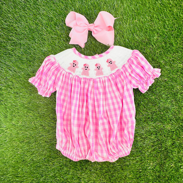 Smocked Halloween Ghost Bubble in Pink Gingham, Romper style, Pumpkin, trick or treat, Fall, Sibling Matching 755 *B