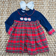 Santa Christmas Dress in Navy and Plaid