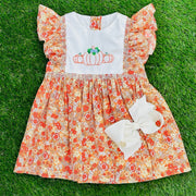 Pumpkin Smocked and Embroidered Fall Florals Dress
