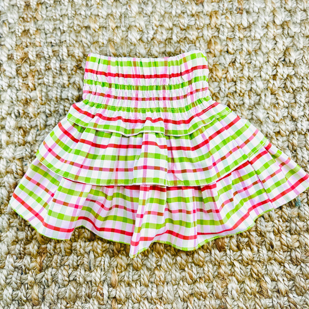 Christmas Plaid Smocked Ruffle Skirt