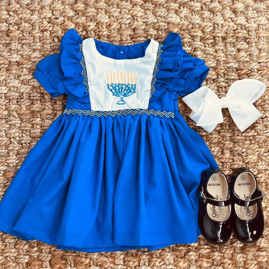 Hanukkah Smocked Avignon Dress Pleats and Stitches