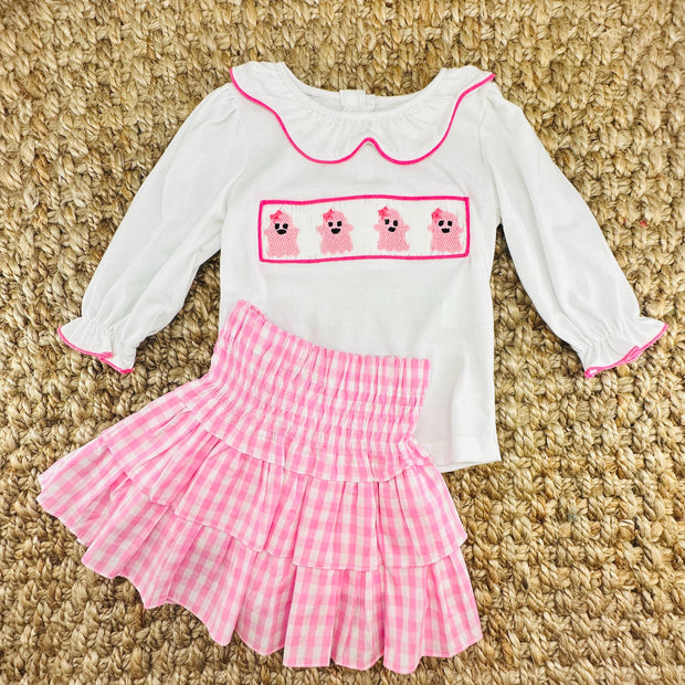 Pink Gingham Ruffle Skirt- Smocked Waist and Built in Shorts- Spring, Fall, Summer, Toddler, Girl, Tween, sibling, Easter, Big Sister 753 *E
