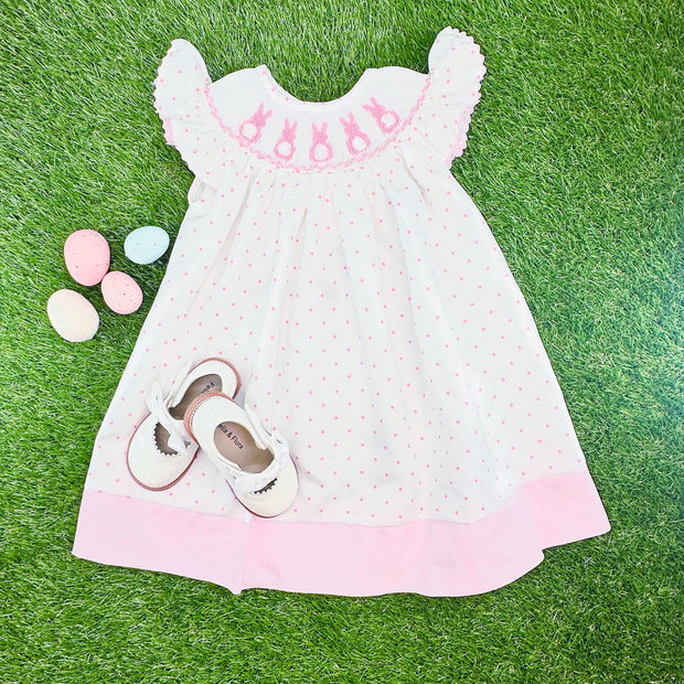 Easter Bunny Smocked Dress on Polka Dot