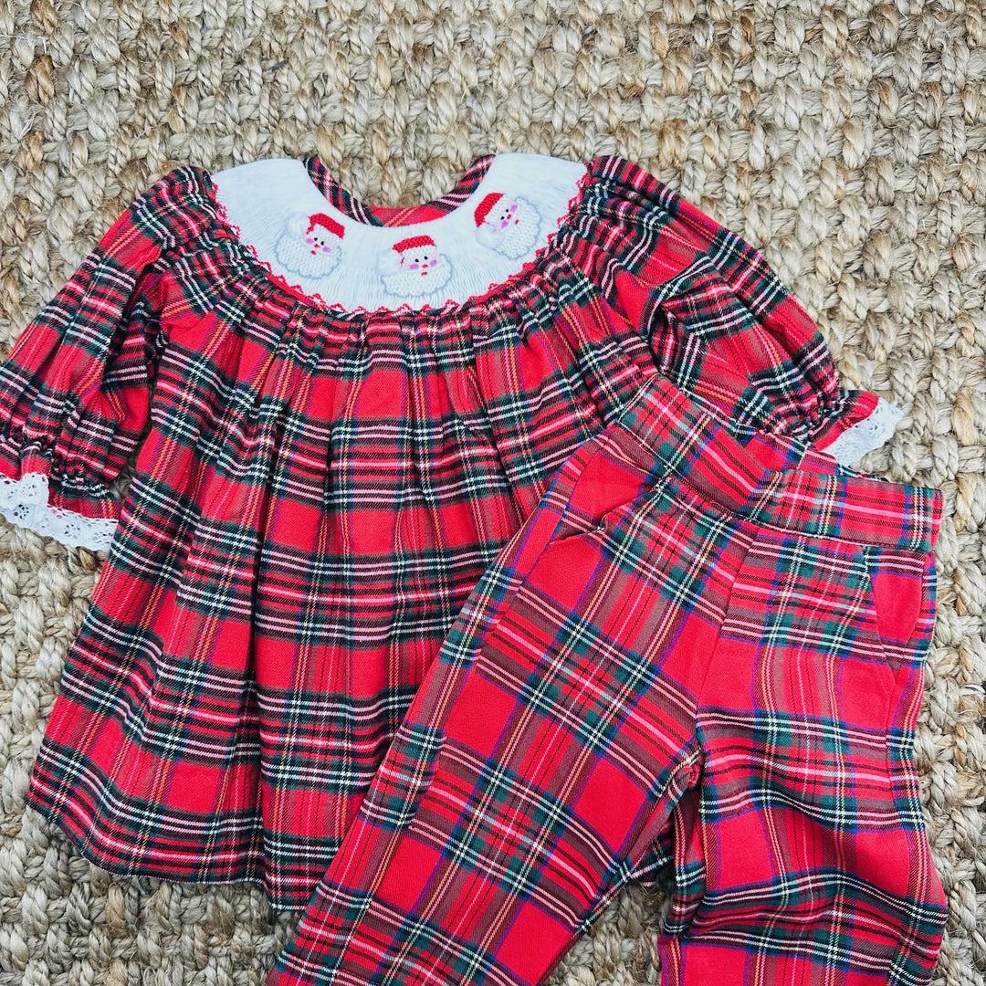 long sleeve smocked christmas dresses Santa Smocked Christmas Dress in Plaid