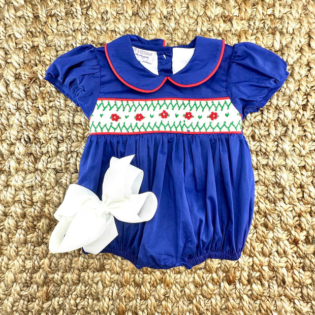 Navy Windsor Smocked Bubble Romper