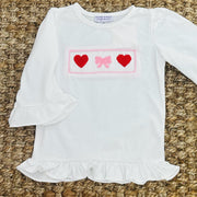 Valentine Smocked Girl's Shirt in White Knit!