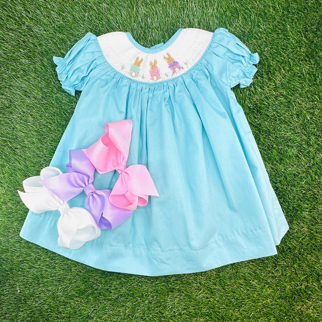 Easter Bunny Smocked Dress- Teal – Pleats and Stitches
