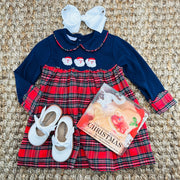 Santa Christmas Dress in Navy and Plaid