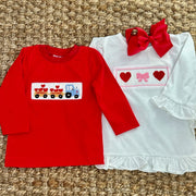 Valentine Smocked Girl's Shirt in White Knit!