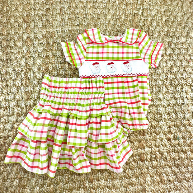 Christmas Plaid Smocked Ruffle Skirt