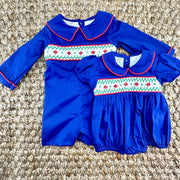 Navy Windsor Smocked Bubble Romper