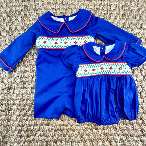 Navy Windsor Smocked Bubble Romper