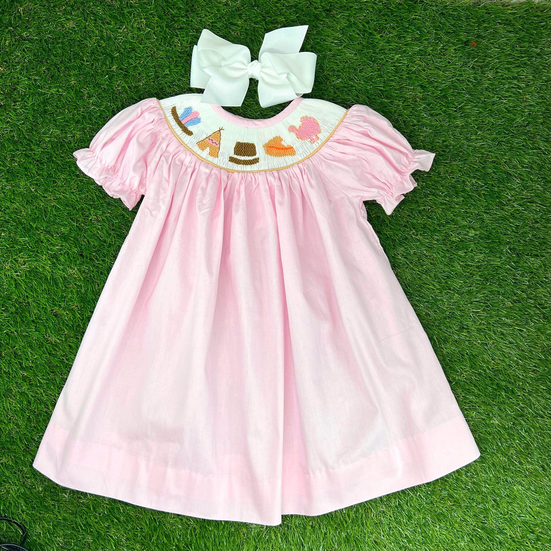 Smocked Thanksgiving Dress in Pink Pleats and Stitches Smocked Thanksgiving Dress in Pink Pleats and Stitches