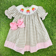 Smocked Pumpkin Dress in Tan Gingham