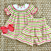 Santa Smocked Christmas Plaid Dress