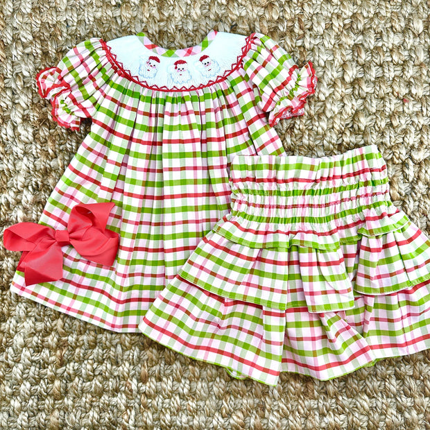 Santa Smocked Christmas Plaid Dress