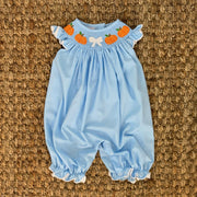 Smocked Pumpkin Bubble with Bow and Ruffle Sleeves