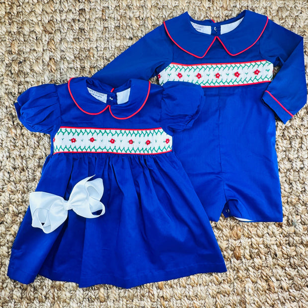 Navy Windsor Smocked Shortall