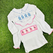 Smocked Halloween Ghost Shirt in White Knit (shirt only)