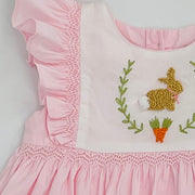 Bunny Smocked Avignon Dress- French Knot Bunny on Pink!