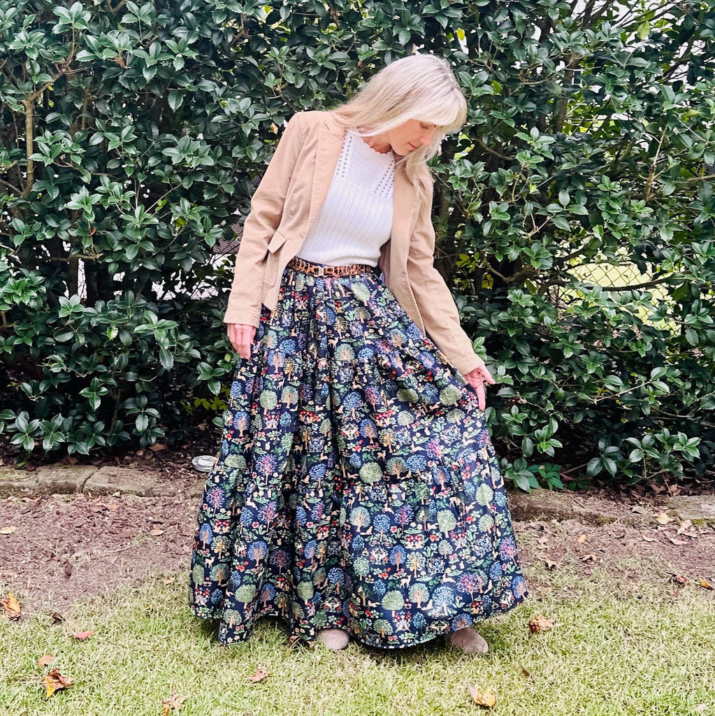 Elegant Forest Lady's Maxi Skirt – Pleats and Stitches