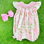 Smocked Floral Bubble Romper - Watercolor Print