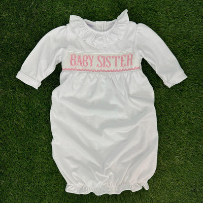 Smocked Baby Sister Layette Gown