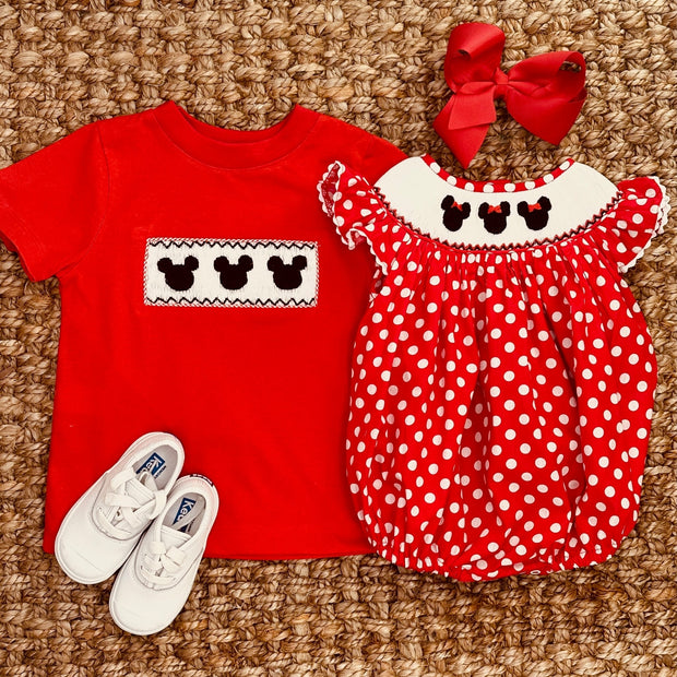 Mouse Smocked Boy's Shirt in Red Knit!
