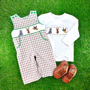 Hunter Smocked Longall in Tan Gingham with Pockets!