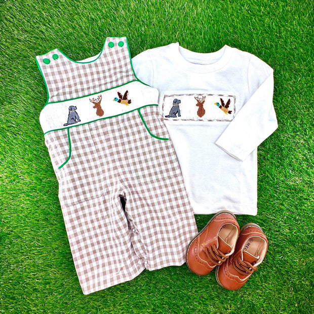 Hunter Smocked Longall in Tan Gingham with Pockets!