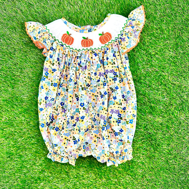 Autumn Floral Smocked Pumpkin Bubble