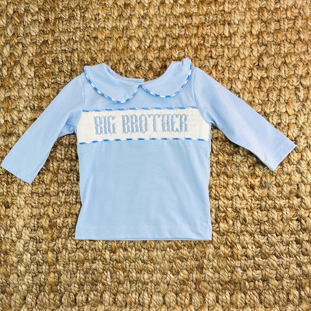 Smocked Big Brother Shirt in blue with collar