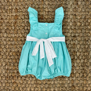 Smocked Birthday Bubble Romper in Mint! 1,2,3,4,5 candles depending on size